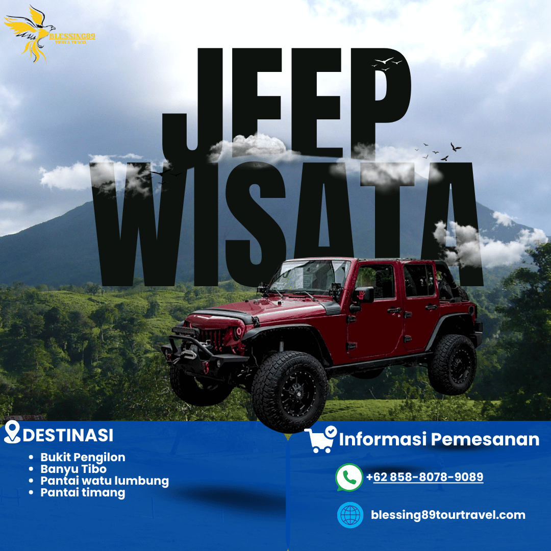 Paket Jeep Wisata-Bukit Pengilon-Banyu Tibo-pantai watu lumbung-Jungwoo Blue Ocean